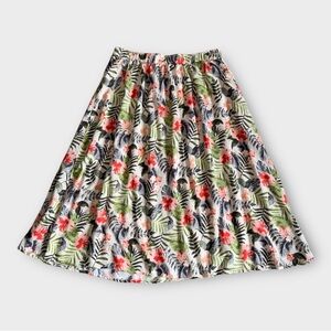 Hollister‎ California Floral Tropical Midi Skirt Side Slit Elastic Waist Sz Med
